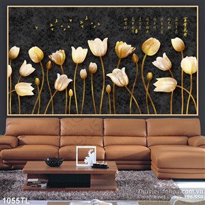 Tranh hoa tulip dát vàng độ đáo treo tường