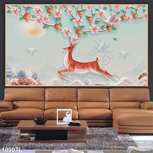 Tranh lụa 3D  hươu nai trang trí đẹp