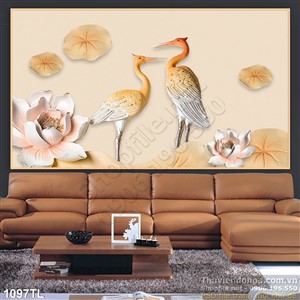 Tranh lụa 3D chim Hạc và hoa Sen mới nhất hiện nay