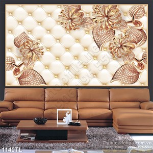 Tranh lụa 3D hoa kim cương dát vàng