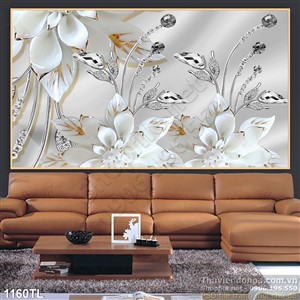 Tranh lụa 3D hoa trang trí phòng khách