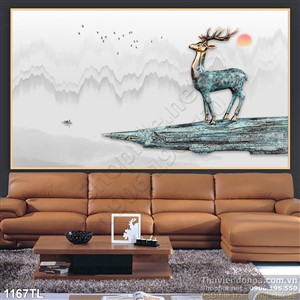 Tranh lụa 3D hươu nai treo tường độc đáo
