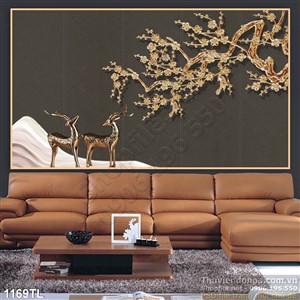 Tranh lụa 3D hươu nai tài lộc độc đáo