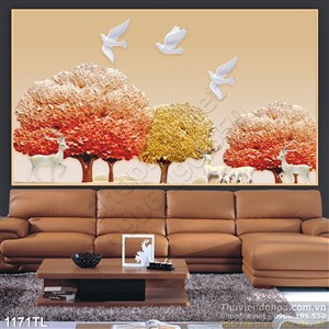 Tranh lụa 3D rừng cây nghệ thuật treo tường