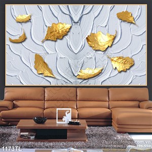 Tranh lụa 3D lá cây trang trí phòng khách