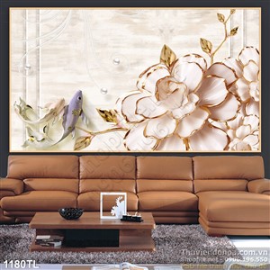 Tranh lụa 3D cá chép và hoa