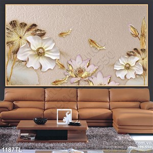 Tranh lụa 3D hoa Sen và cá chép đẹp