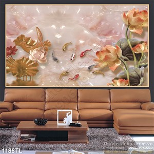 Tranh giả ngọc hoa sen cá chép đẹp