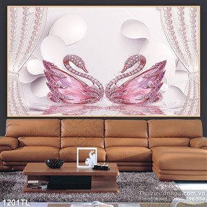 Tranh lụa 3D chim thiên nga mới nhất hiện nay
