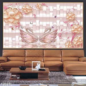 Tranh lụa 3D thiên nga và hoa kim cương mới nhất