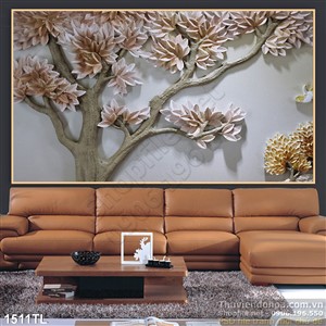 Tranh lụa 3D cây điêu khắc trang trí