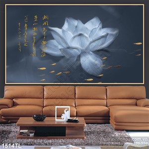 Tranh hoa Sen thư pháp