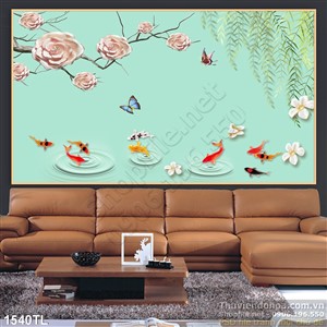 Tranh hoa và cá chép in kính đẹp