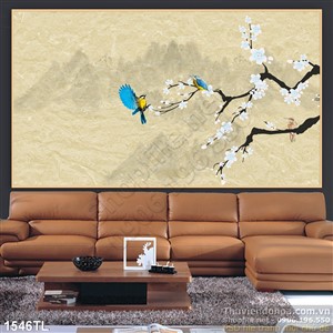 Tranh hoa đào và chim én