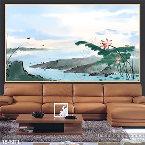 Tranh tranh hoa Sen phong thủy in kính