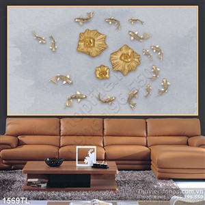 Tranh cá chép và hoa Sen vàng đẹp