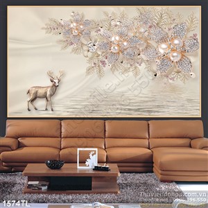 Tranh nai hươu và hoa kim cương trang trí phòng ngủ