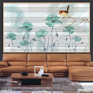 Tranh hoa Sen và chim sẻ trang trí phòng ăn
