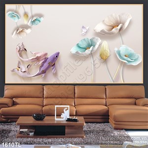 Tranh điêu khắc cá chép và hoa Sen