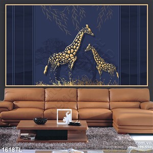 Tranh hươu bằng vàng trang trí phòng khách