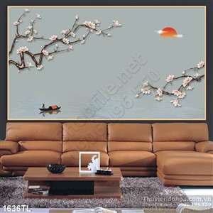 Tranh hoa đào in kính UV chất lượng cao