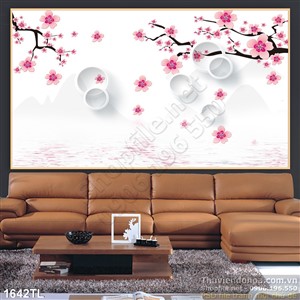 Tranh 3D hoa Đào trang trí phòng khách