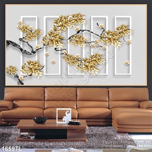 Tranh hoa mai kim tiền trang trí phòng khách