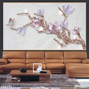 Tranh lụa 3D hoa trang trí phòng khách