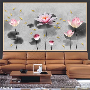 Tranh hoa Sen cá chép tran trí phòng khách