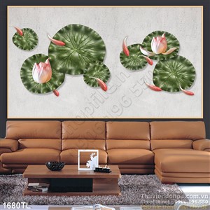 Tranh điêu khắc hoa Sen cá chép nổi