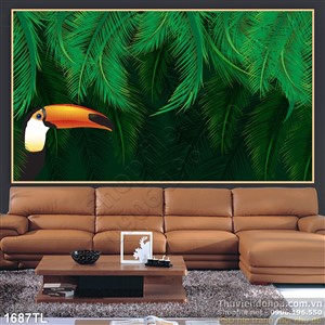 Tranh lá và chim vẹt trang trí