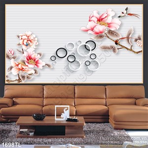 Tranh 3D hoa mẫu đơn và chim én