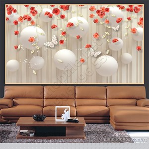 Tranh 3D hoa hồng và quả cầu