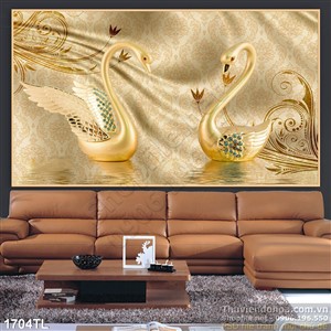 Tranh chim thiên nga dát vàng đẹp