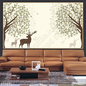 Tranh decor đàn hươu dán tường đẹp