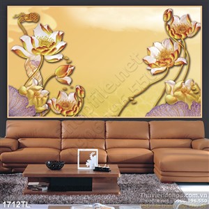 Tranh hoa Sen kim tiền đẹp độc đáo