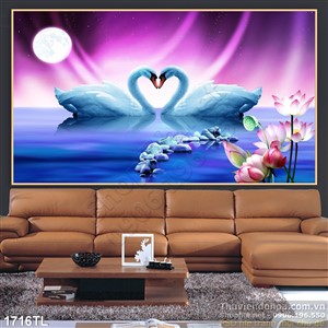 Tranh chim thiên nga dưới ánh trăng đẹp nhất