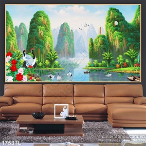 Tranh phong thủy chim Hạc trang trí phòng khách