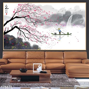 Tranh thư pháp hoa đào mùa xuân