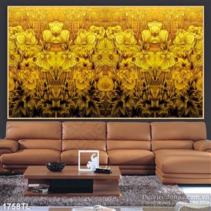 Tranh hoa điêu khắc bằng vàng trang trí tường