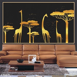 Tranh hươu nai bằng vàng trang trí nội thất