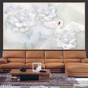 Tranh lụa 3D hoa Mai và chim hạc trang trí tường