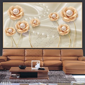 Tranh hoa hồng ngọc trai trang trí  phòng khách