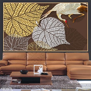 Tranh lá và chim Hạc nghệ thuật