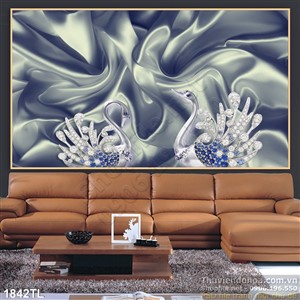 Tranh lụa 3D thiên nga mới nhất hiện nay