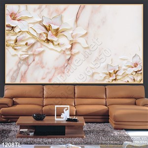 Tranh lụa 3D hoa trang trí phòng khách