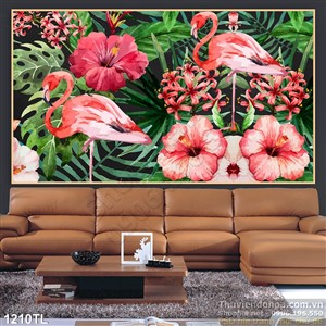 Tranh chim Hạc và hoa trang trí phòng khách