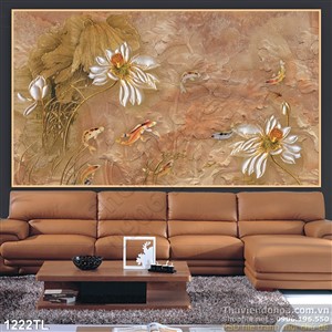 Tranh giả ngọc cá và hoa sen đẹp