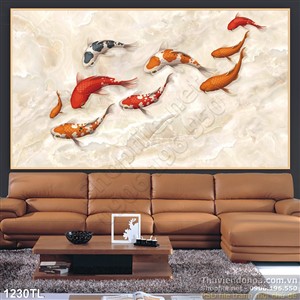 Tranh cá Koi phong thủy trang trí phòng khách