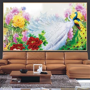 Tranh chim công và hoa mẫu đơn giả ngọc đẹp nhất